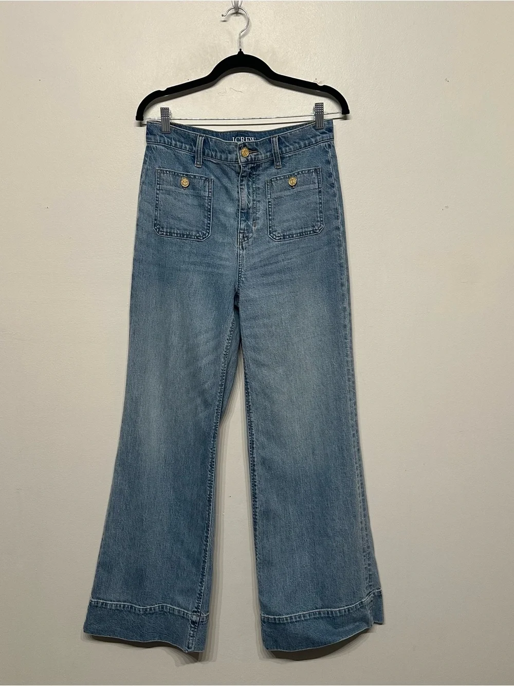 J. Crew Sailor Denim High Rise Wide Leg Trouser Jeans Blue River Wash 28